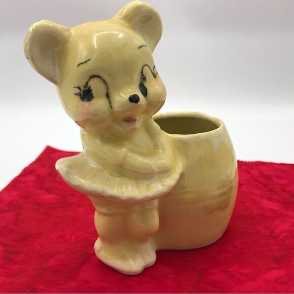 Hand Painted Black Eye Ballerina Bear by a Barrel Glazed Ceramic Planter - Picture 5 of 16